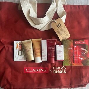 Clarins Red Tote with Skincare Collection